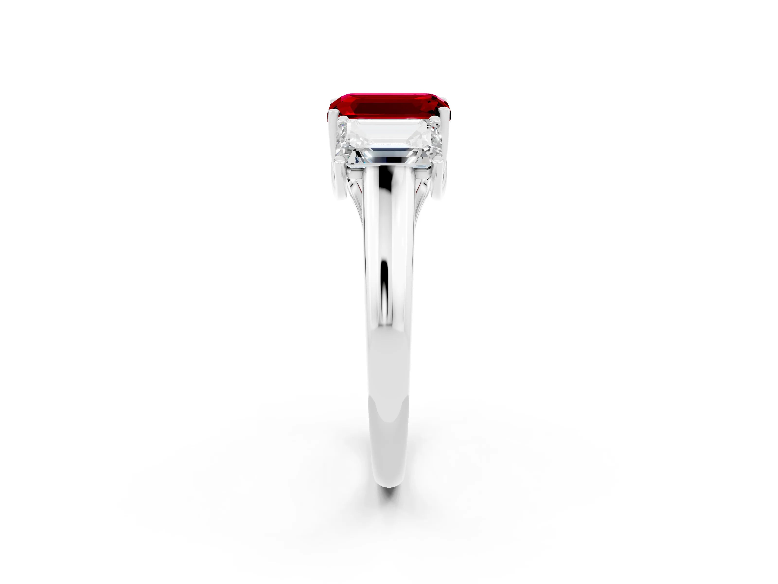 White gold Three-Stone Emerald Cut Ruby Engagement Ring with Prong Setting_2