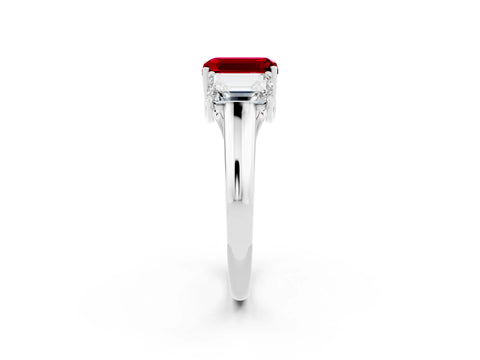 White gold Three-Stone Emerald Cut Ruby Engagement Ring with Prong Setting_2