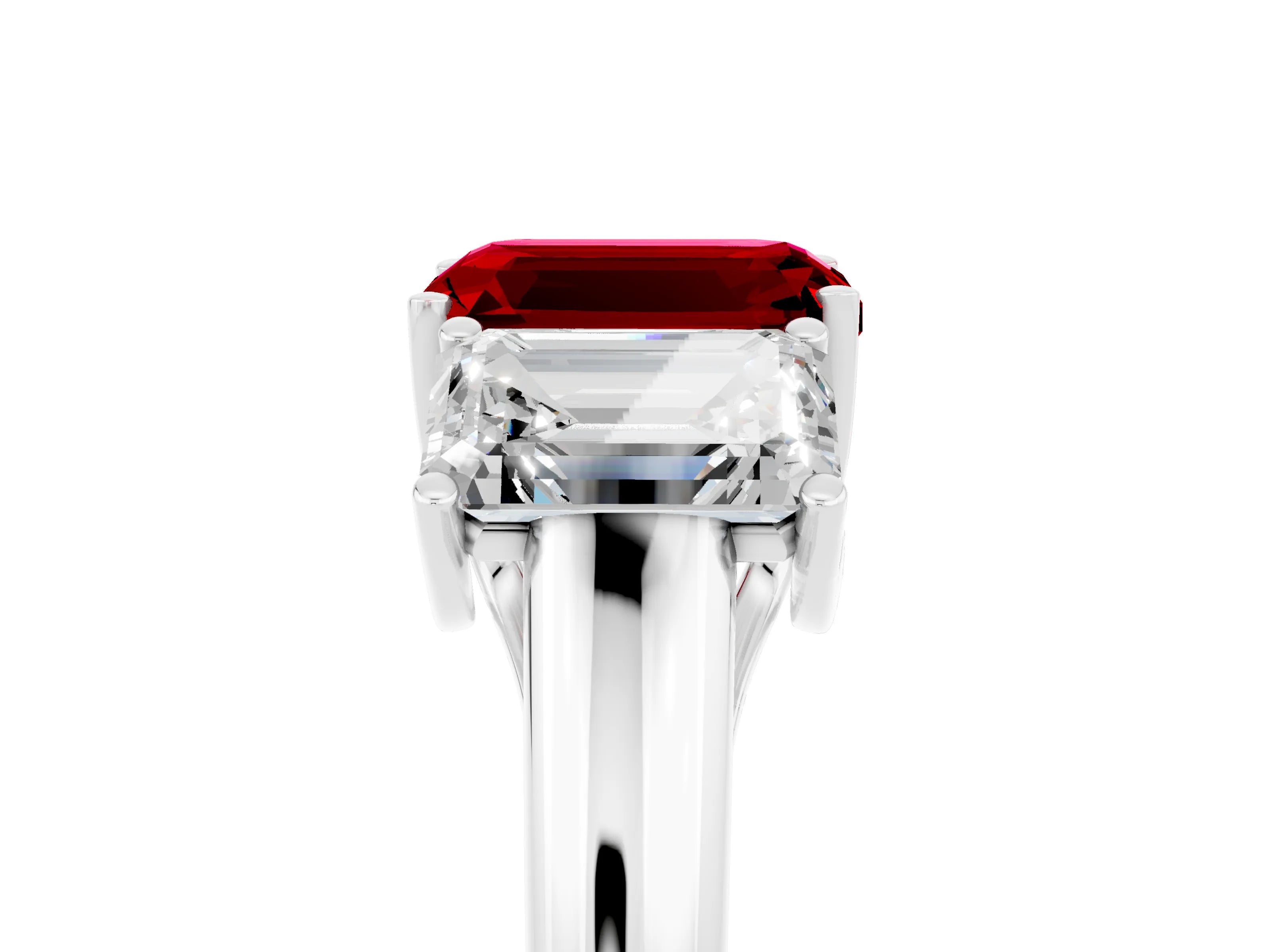 White gold Three-Stone Emerald Cut Ruby Engagement Ring with Prong Setting_5