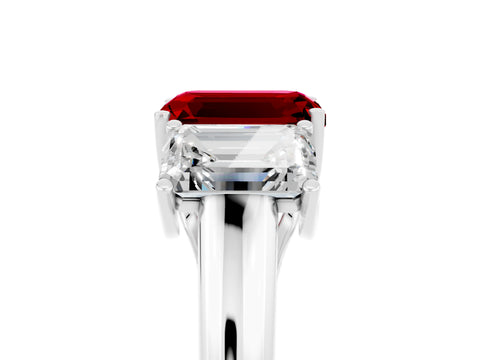 White gold Three-Stone Emerald Cut Ruby Engagement Ring with Prong Setting_5