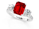 White gold Three-Stone Emerald Cut Ruby Pavé Band with Four-Prong Setting_1