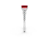 White gold Three-Stone Emerald Cut Ruby Pavé Band with Four-Prong Setting_2