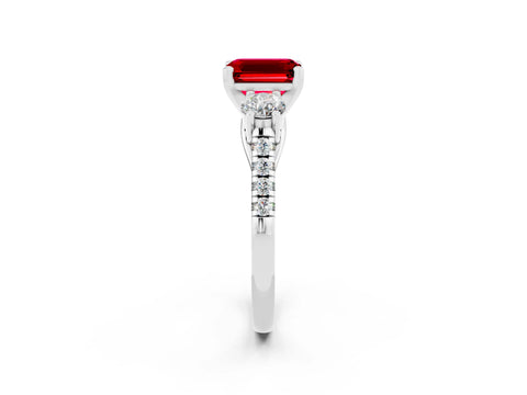 White gold Three-Stone Emerald Cut Ruby Pavé Band with Four-Prong Setting_2