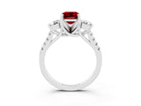 White gold Three-Stone Emerald Cut Ruby Pavé Band with Four-Prong Setting_3