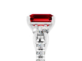 White gold Three-Stone Emerald Cut Ruby Pavé Band with Four-Prong Setting_5