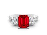 White gold Three-Stone Emerald Cut Ruby Pavé Band with Four-Prong Setting