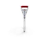 White gold Three-Stone Emerald Cut Ruby Ring with Pavé Band and Prong Setting_14