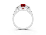 White gold Three-Stone Emerald Cut Ruby Ring with Pavé Band and Prong Setting_15