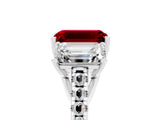 White gold Three-Stone Emerald Cut Ruby Ring with Pavé Band and Prong Setting_17