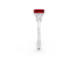 White gold Three-Stone Emerald Cut Ruby Ring with Pear Side Stones and Four-Prong Setting_2