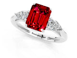 White gold Three-Stone Emerald Cut Ruby Ring with Pear  Side Stones in Four-Prong Setting_13