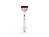 White gold Three-Stone Emerald Cut Ruby Ring with Pear  Side Stones in Four-Prong Setting_14