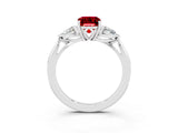 White gold Three-Stone Emerald Cut Ruby Ring with Pear  Side Stones in Four-Prong Setting_15