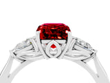 White gold Three-Stone Emerald Cut Ruby Ring with Pear  Side Stones in Four-Prong Setting_16