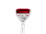 White gold Three-Stone Emerald Cut Ruby Ring with Pear  Side Stones in Four-Prong Setting_17