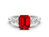 White gold Three-Stone Emerald Cut Ruby Ring with Pear  Side Stones in Four-Prong Setting_48