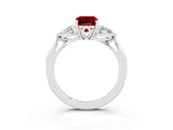 White gold Three-Stone Emerald Cut Ruby Ring with Pear  Side Stones in Four-Prong Setting_51
