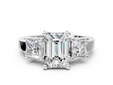 White gold Three-Stone Emerald Cut Solitaire Ring with Prong Setting_3
