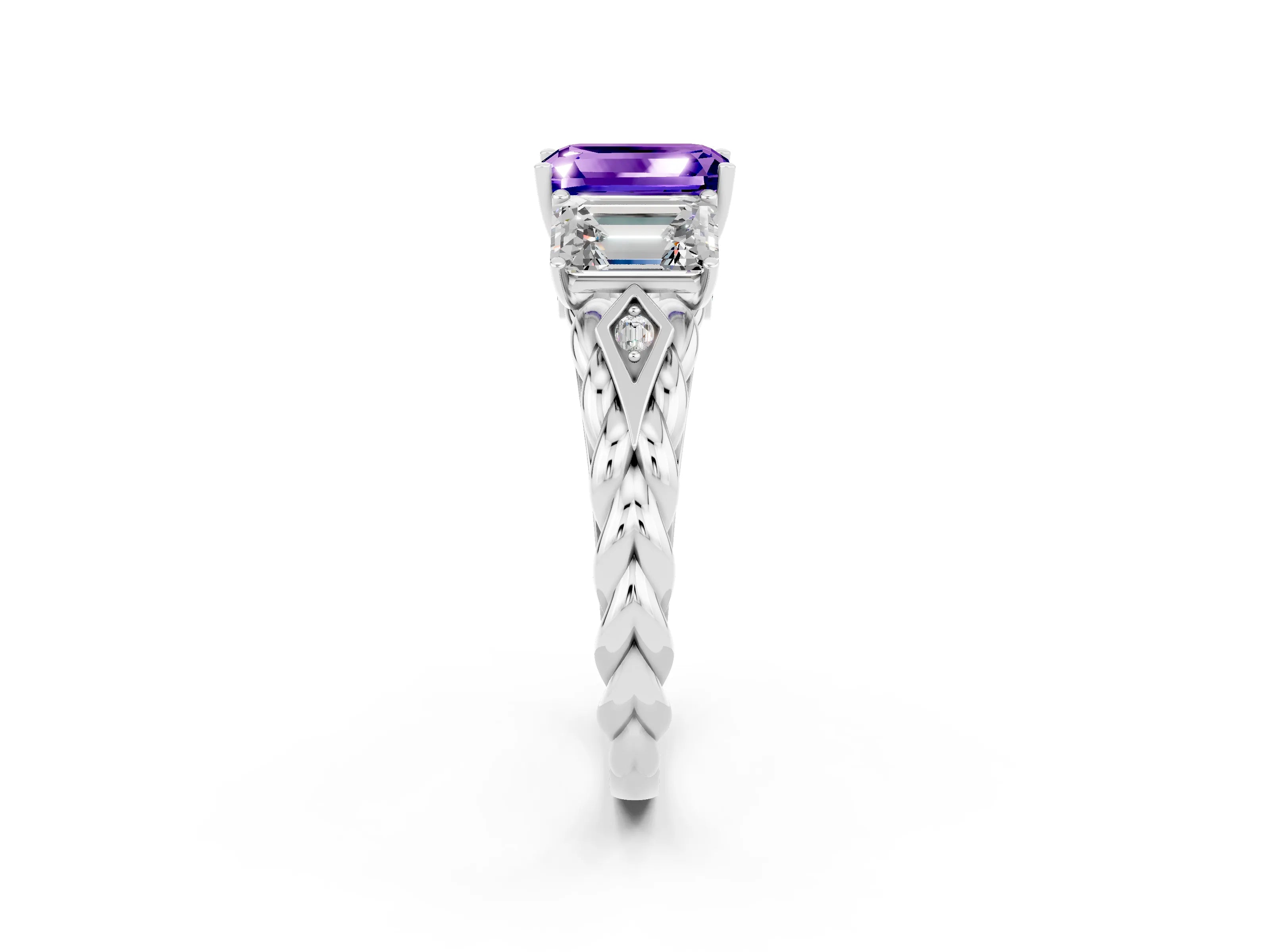 White gold Three-Stone Emerald Cut Tanzanite Braided Band Ring with Four-Prong Setting_38