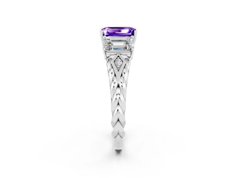 White gold Three-Stone Emerald Cut Tanzanite Braided Band Ring with Four-Prong Setting_38