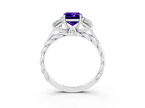 White gold Three-Stone Emerald Cut Tanzanite Braided Band Ring with Four-Prong Setting_39