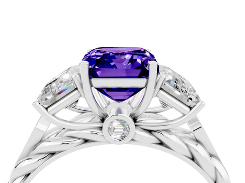 White gold Three-Stone Emerald Cut Tanzanite Braided Band Ring with Four-Prong Setting_40
