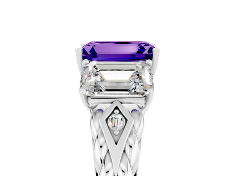 White gold Three-Stone Emerald Cut Tanzanite Braided Band Ring with Four-Prong Setting_41