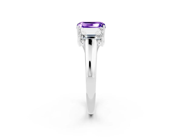 White gold Three-Stone Emerald Cut Tanzanite Engagement Ring with Prong Setting