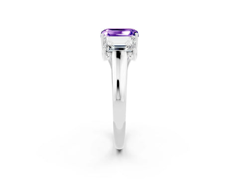 White gold Three-Stone Emerald Cut Tanzanite Engagement Ring with Prong Setting_2
