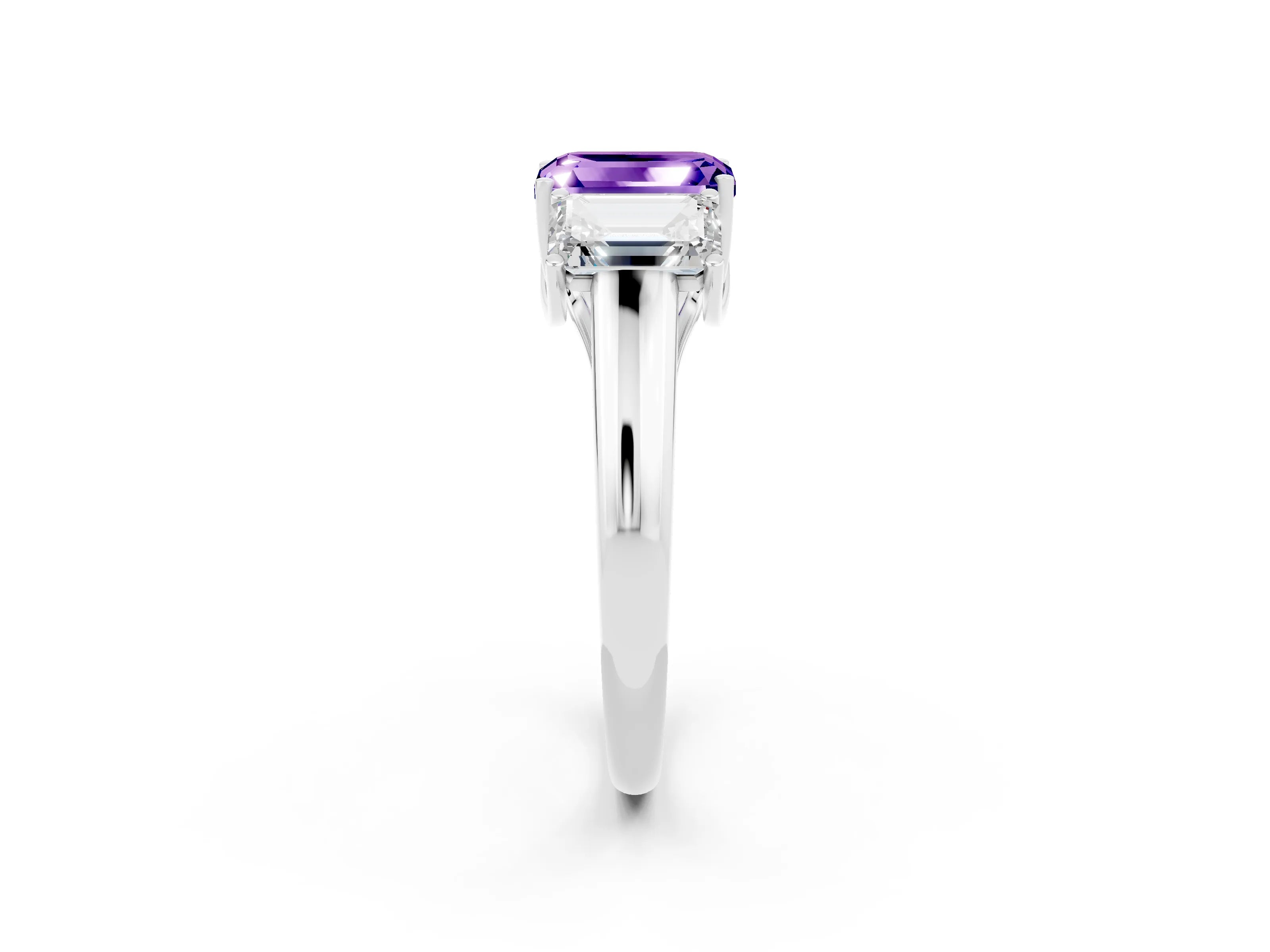 White gold Three-Stone Emerald Cut Tanzanite Engagement Ring with Prong Setting_2