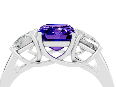 White gold Three-Stone Emerald Cut Tanzanite Engagement Ring with Prong Setting_4
