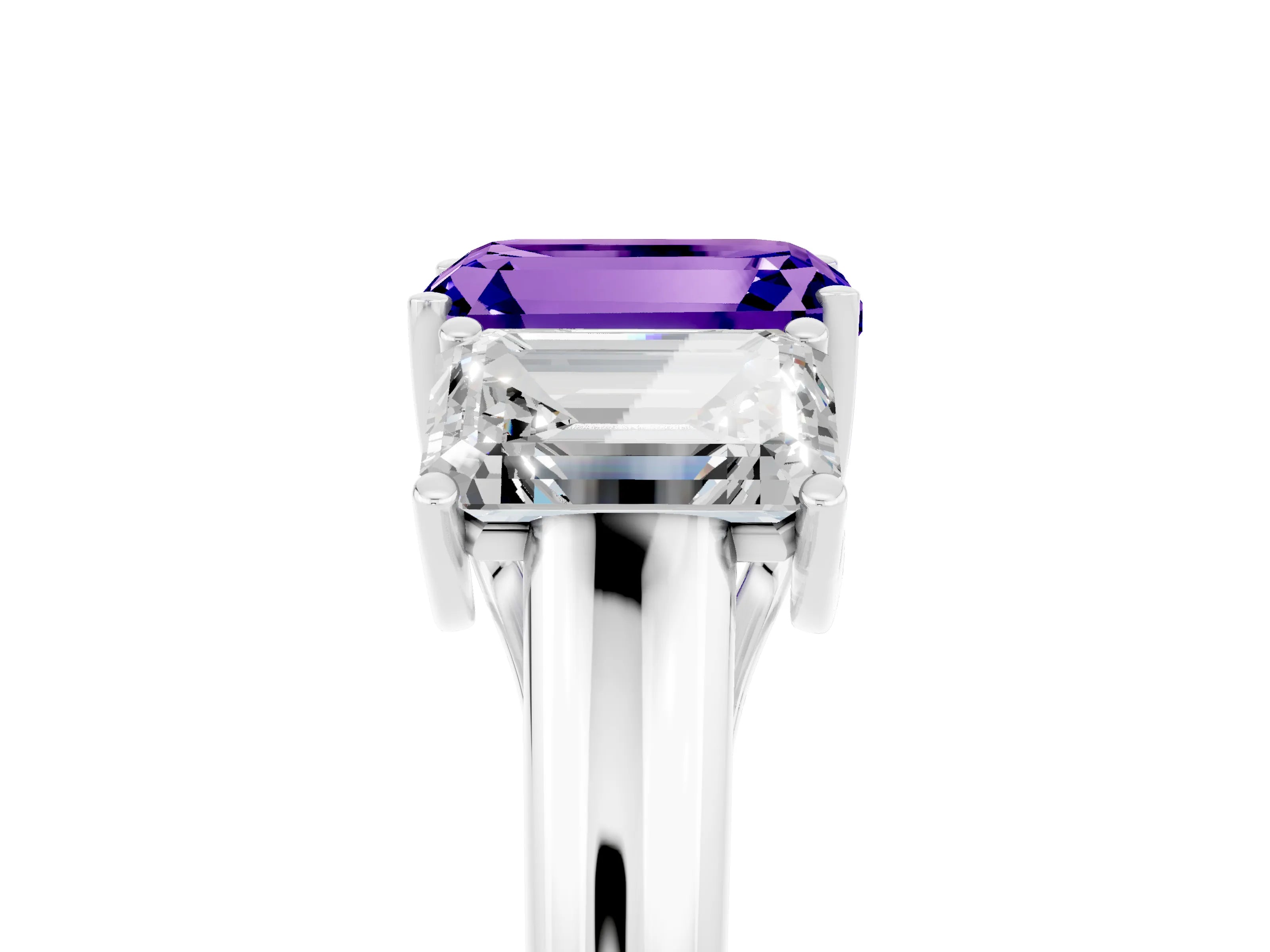 White gold Three-Stone Emerald Cut Tanzanite Engagement Ring with Prong Setting_5