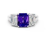 Platinum Three-Stone 2.82 Carat Emerald Tanzanite Engagement Ring with Prong Setting