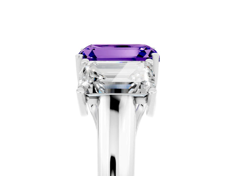 White gold Three-Stone Emerald Cut Tanzanite Engagement Ring with Prong Setting_5