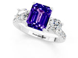 White gold Three-Stone Emerald Cut Tanzanite Pavé Band with Four-Prong Setting_1