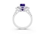 White gold Three-Stone Emerald Cut Tanzanite Pavé Band with Four-Prong Setting_3