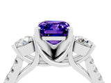 White gold Three-Stone Emerald Cut Tanzanite Pavé Band with Four-Prong Setting_4