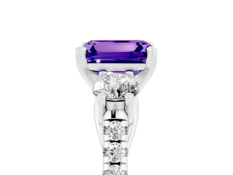 White gold Three-Stone Emerald Cut Tanzanite Pavé Band with Four-Prong Setting_5