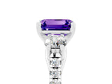 White gold Three-Stone Emerald Cut Tanzanite Pavé Band with Four-Prong Setting_5