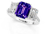 White gold Three-Stone Emerald Cut Tanzanite Ring with Pavé Band and Prong Setting_13