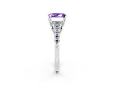 White gold Three-Stone Emerald Cut Tanzanite Ring with Pavé Band and Prong Setting_14