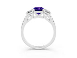 White gold Three-Stone Emerald Cut Tanzanite Ring with Pavé Band and Prong Setting_15