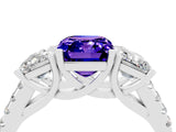 White gold Three-Stone Emerald Cut Tanzanite Ring with Pavé Band and Prong Setting_16