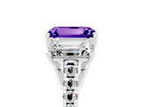 White gold Three-Stone Emerald Cut Tanzanite Ring with Pavé Band and Prong Setting_17