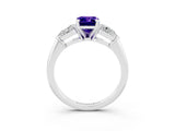 White gold Three-Stone Emerald Cut Tanzanite Ring with Pear Side Stones and Four-Prong Setting_3