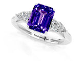 White gold Three-Stone Emerald Cut Tanzanite Ring with Pear  Side Stones in Four-Prong Setting_13