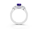 White gold Three-Stone Emerald Cut Tanzanite Ring with Pear  Side Stones in Four-Prong Setting_15