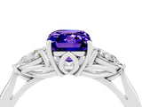 White gold Three-Stone Emerald Cut Tanzanite Ring with Pear  Side Stones in Four-Prong Setting_16