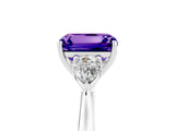 White gold Three-Stone Emerald Cut Tanzanite Ring with Pear  Side Stones in Four-Prong Setting_17