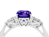 White gold Three-Stone Emerald Cut Tanzanite Ring with Pear  Side Stones in Four-Prong Setting_52